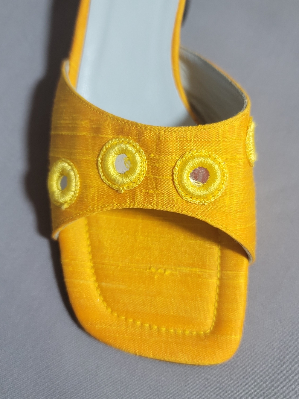 Unisa Yellow Embroidered Slide Mules - Picture 3 of 6